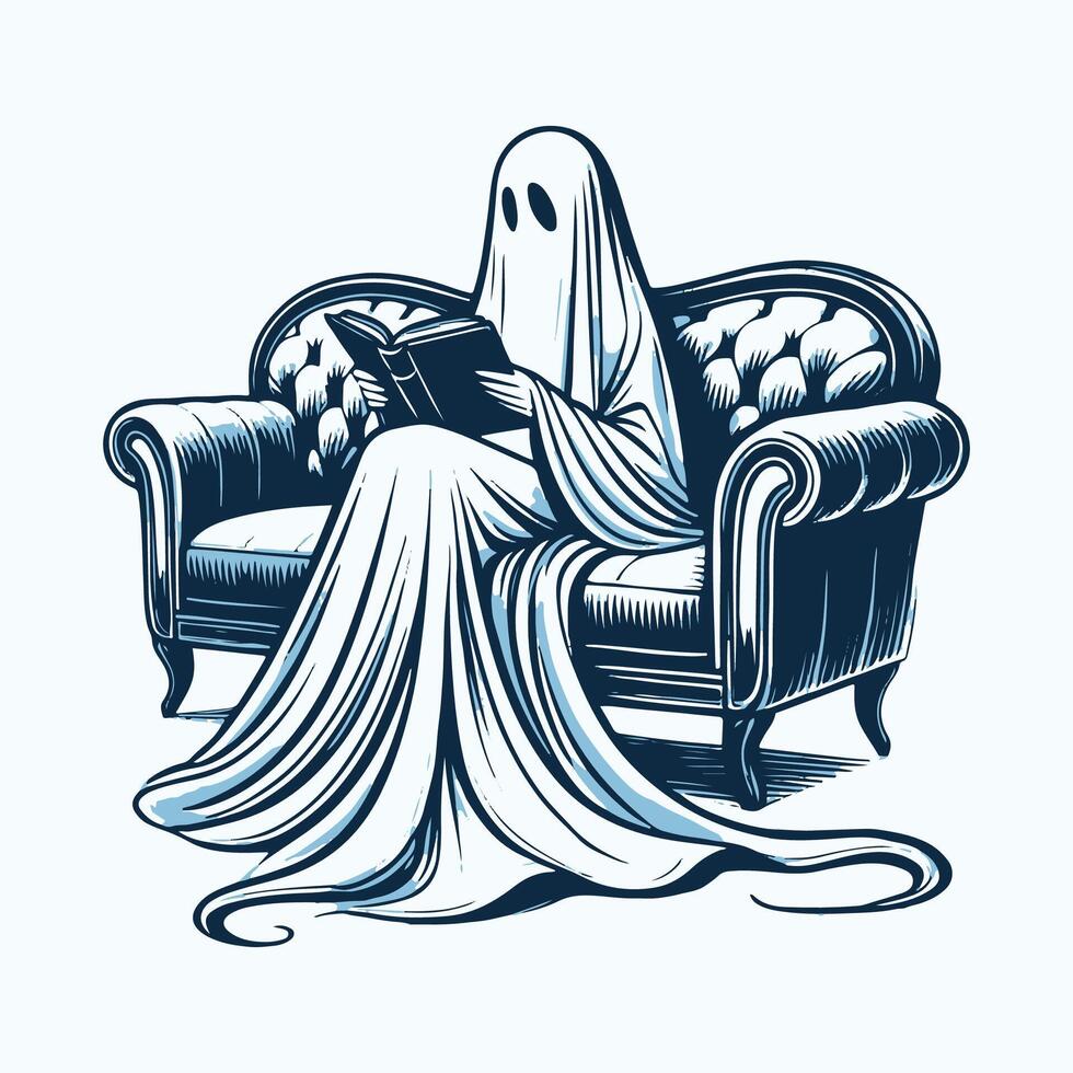 Ghost Reading Book On Sofa Image vector