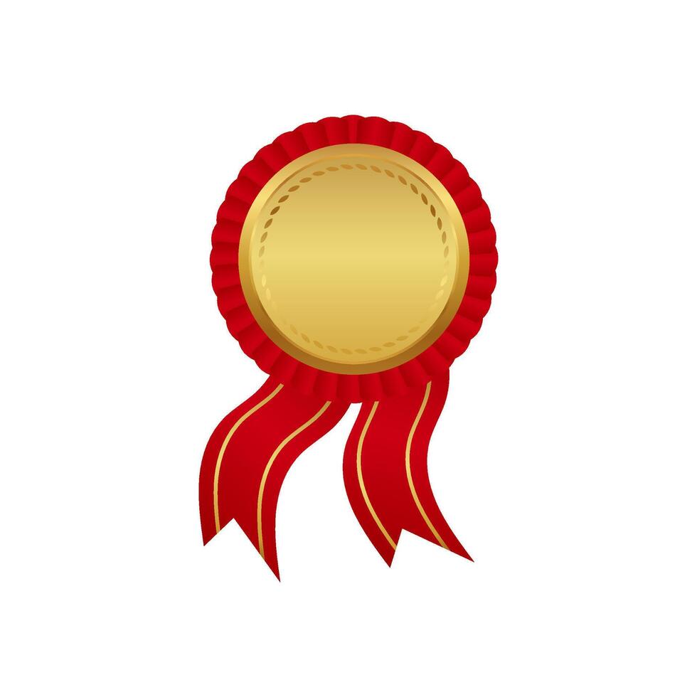 Red ribbon award badge with shiny golden center simple design element vector