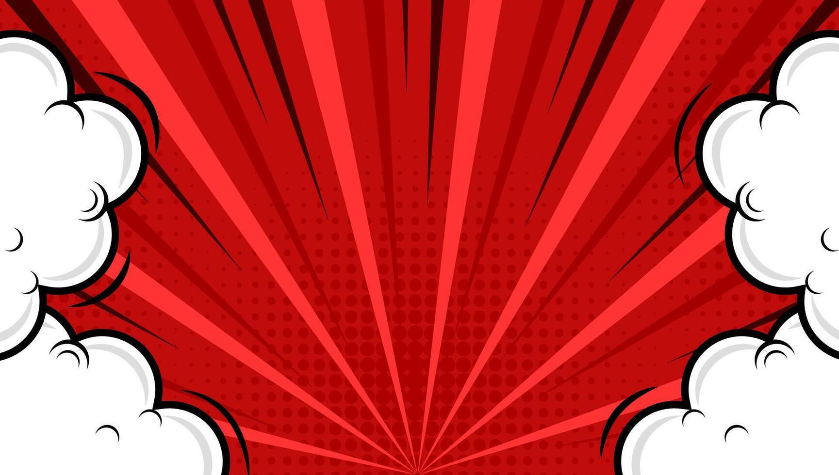 Comic background with red rays and explosion clouds vector