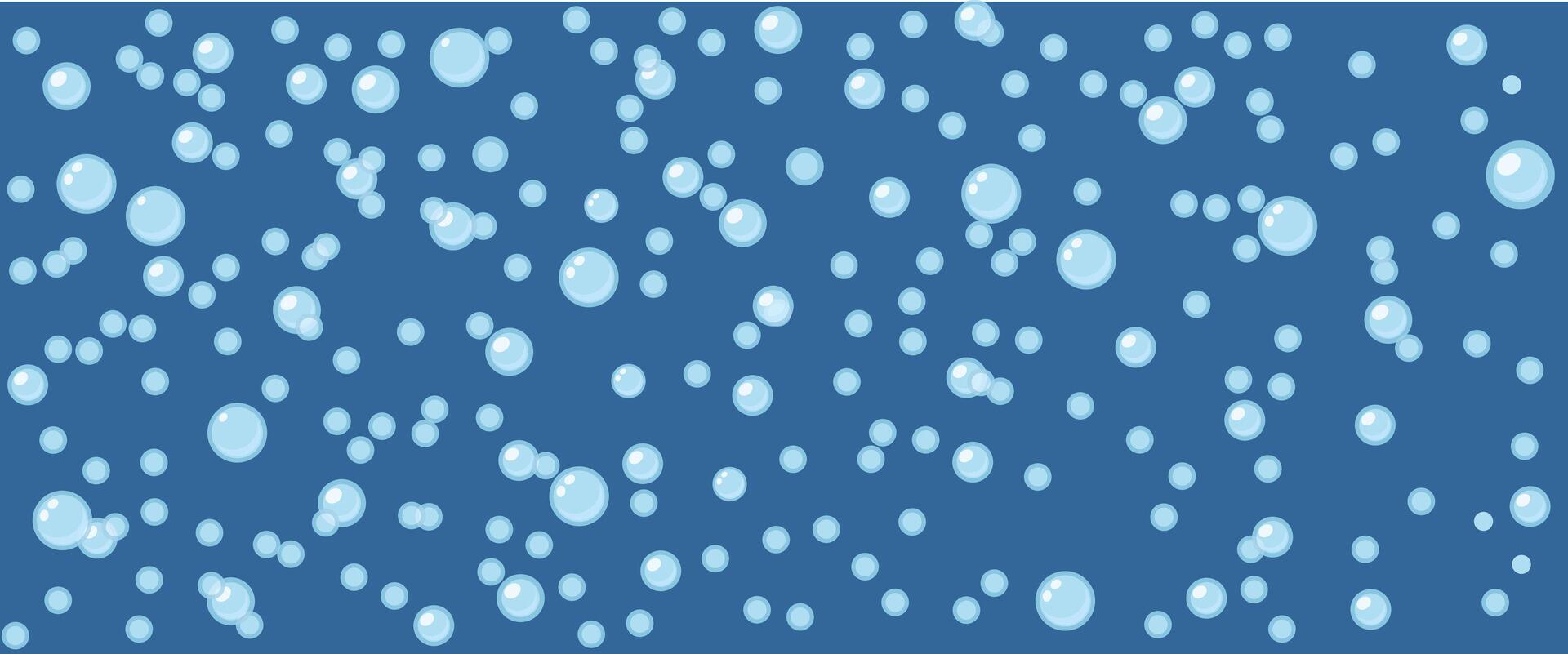 Bubbles seamless background with flat line icons. Soap texture. Gentle repeating background pattern of blue bubbles on a blue background. Abstract wallpaper with fizzy effect vector