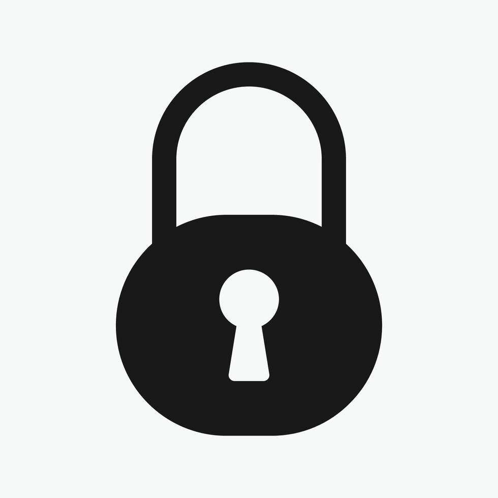Lock icon with white background. A simple black silhouette of a padlock on a light gray background. vector