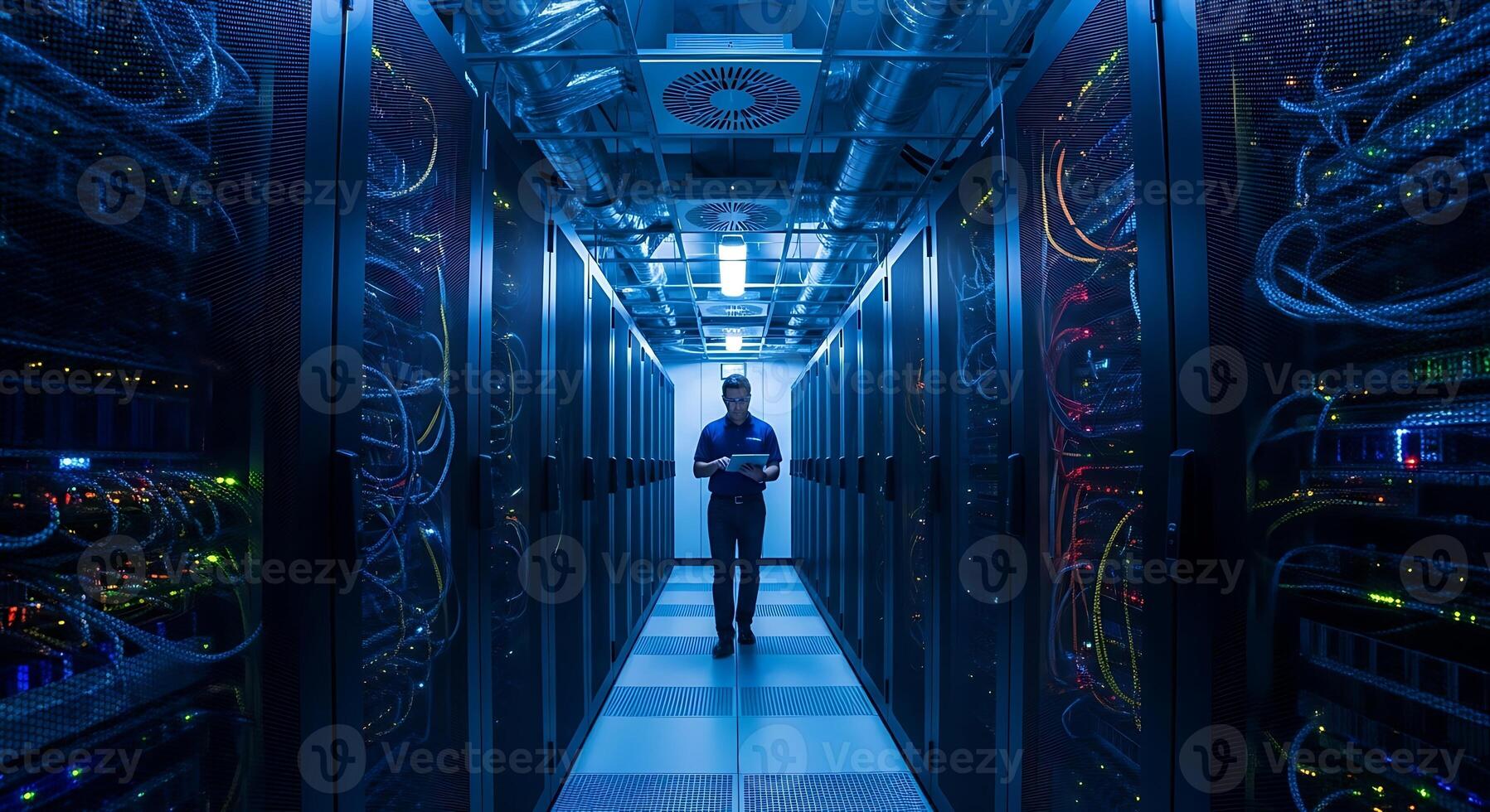 Secure enterprise hub computer server room with professional setup photo