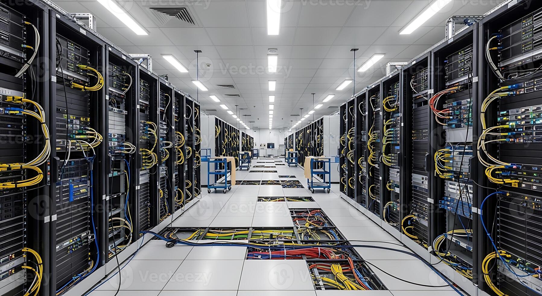 Data processing center computer server room with modern architecture photo