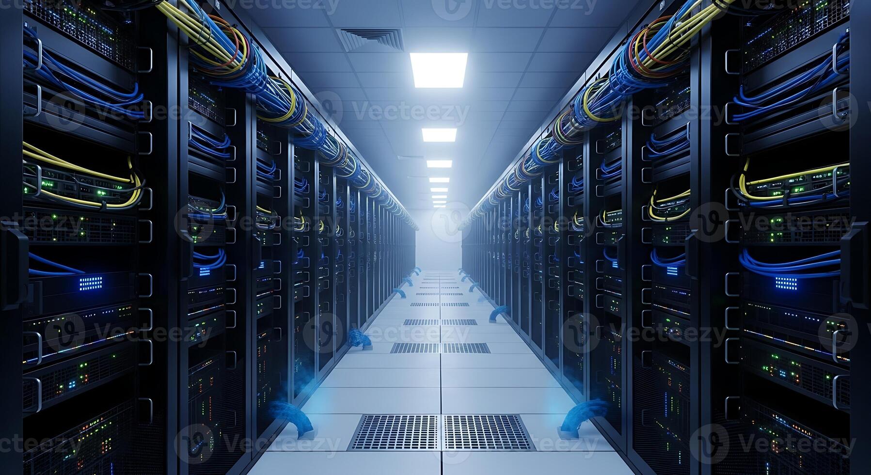 Computer server room showing multiple network switches and routers photo