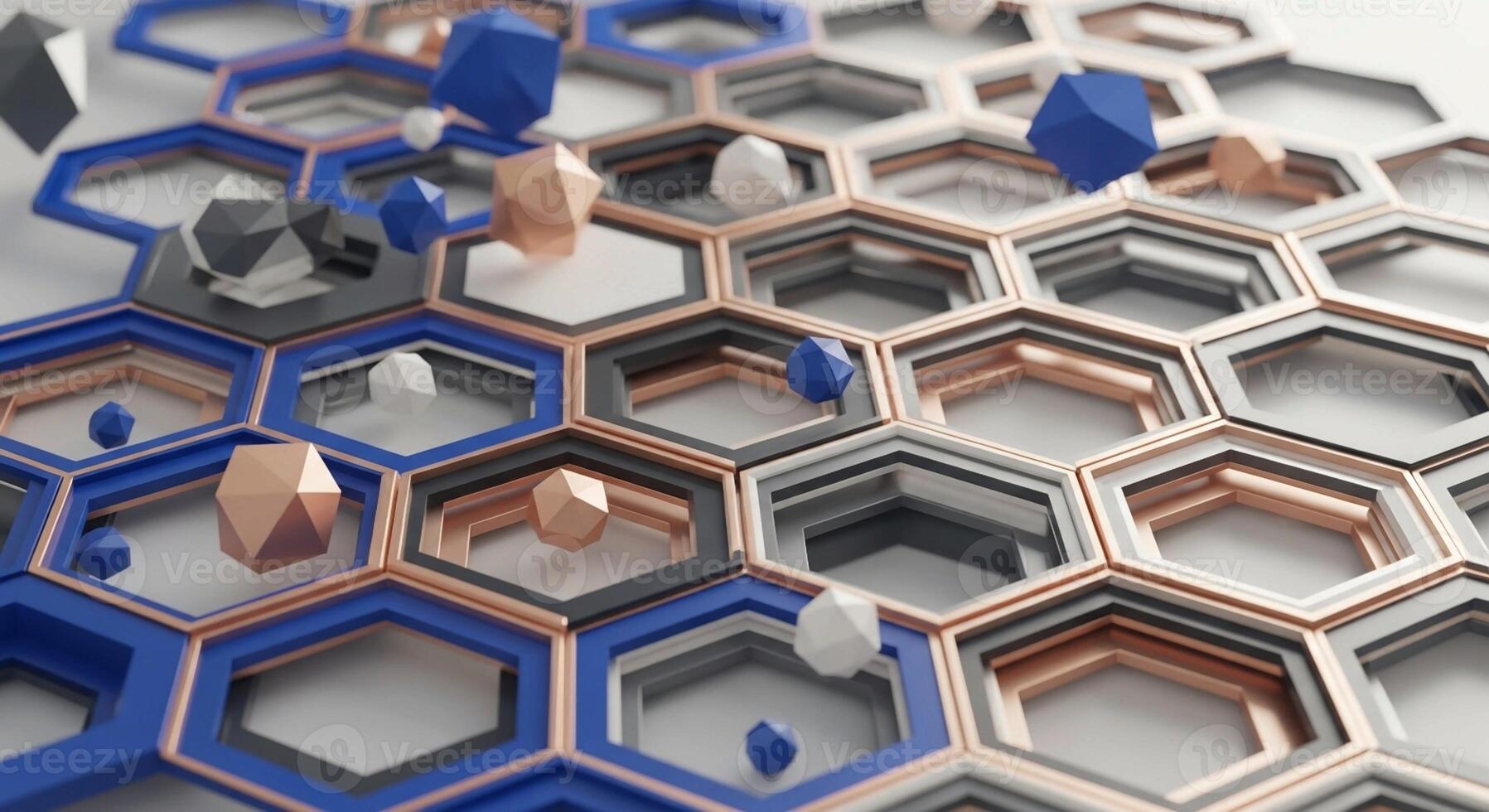 3d rendering of hexagonal pattern with blue and gray colors photo