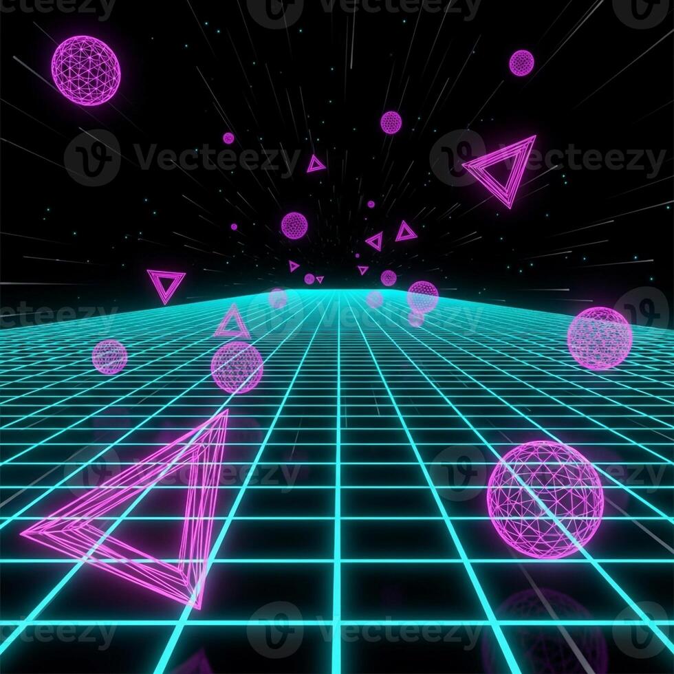 An image of a neon background with a grid of triangles photo