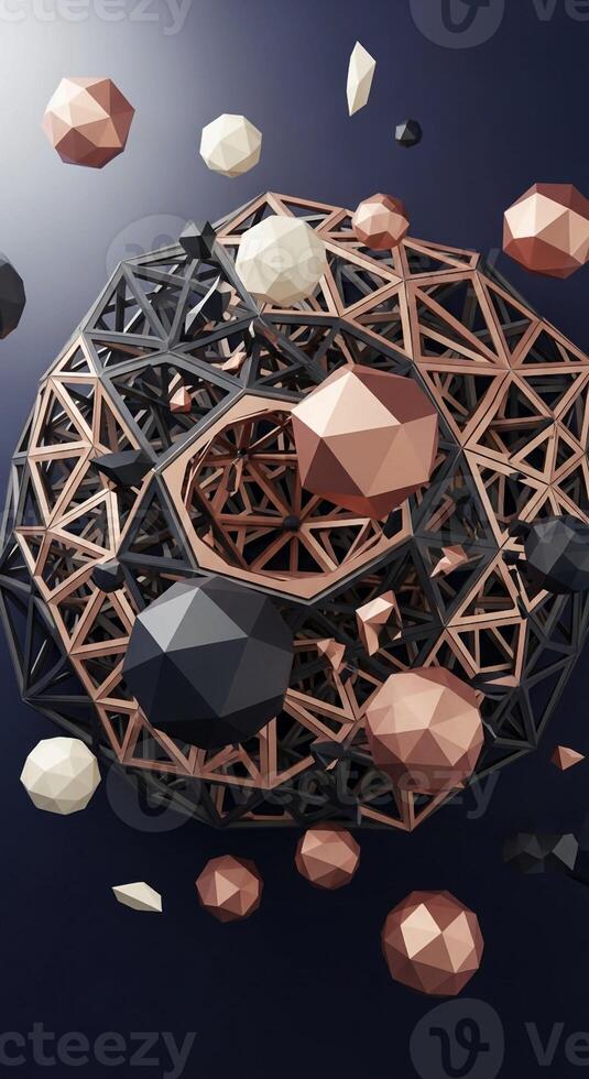 A 3d rendering of a metal structure with many different shapes photo