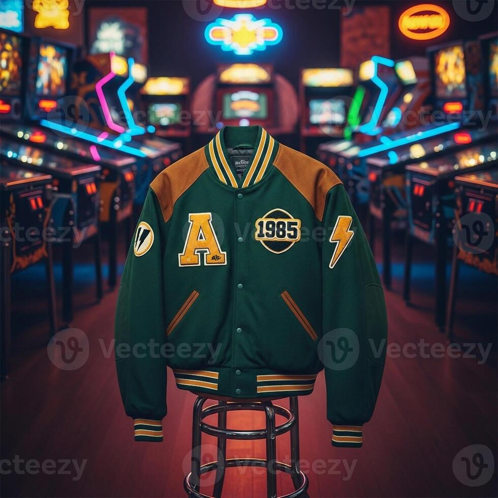A green and gold jacket with the number a on it photo