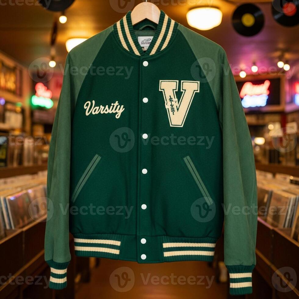 A green and gold jacket with the word verity on it photo