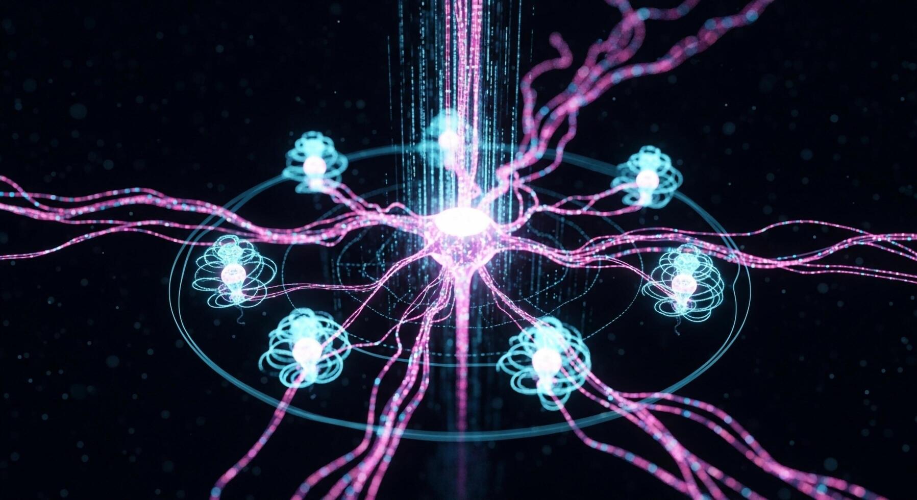 A computer generated image of a brain with a bunch of wires photo