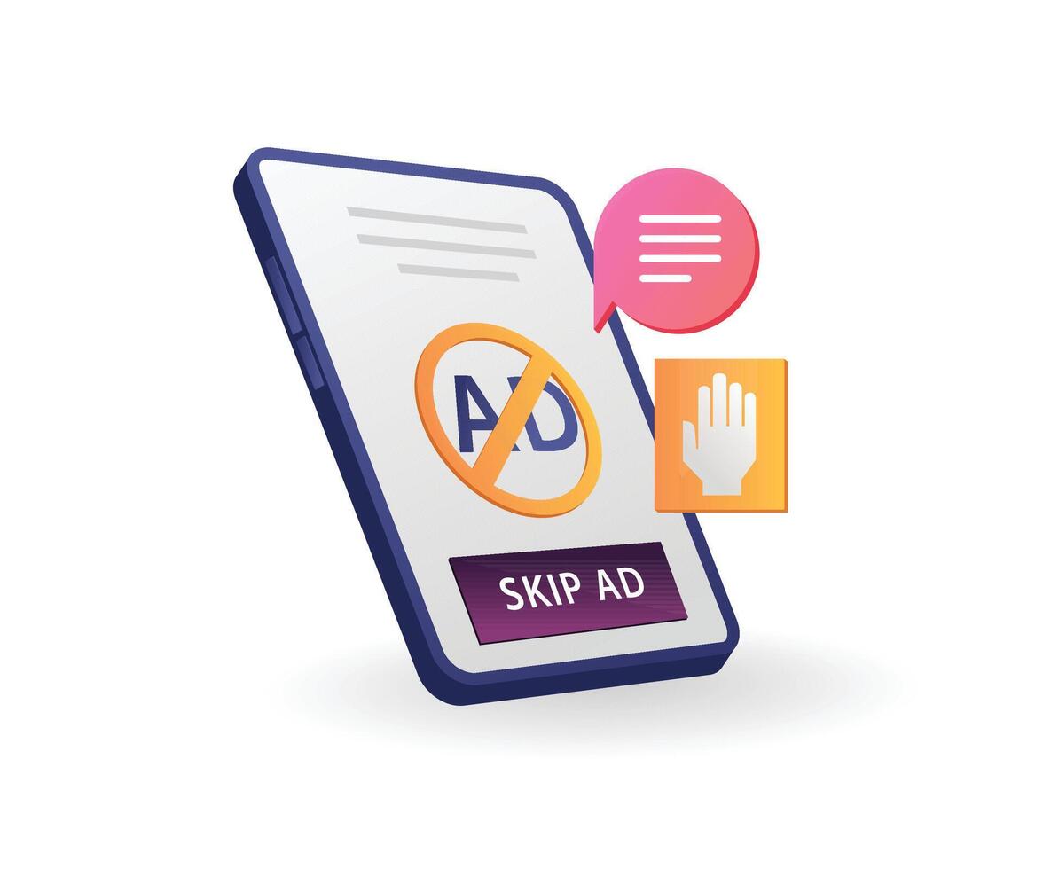 Mobile device ad blocking feature illustration vector
