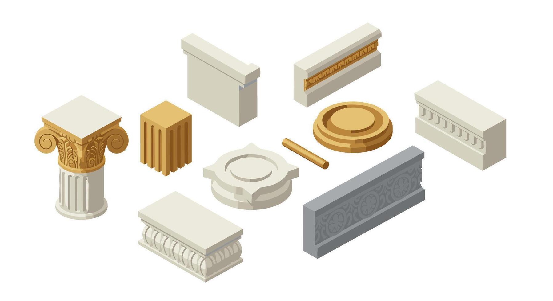 Classical architecture elements in isometric style vector