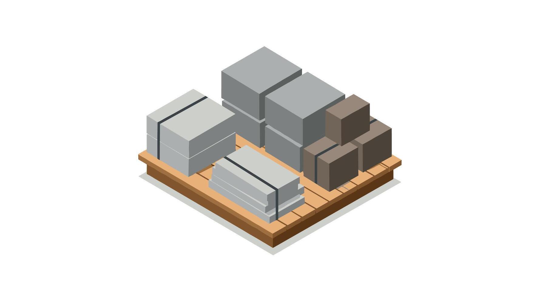 Isometric construction blocks on wooden pallet for building projects vector