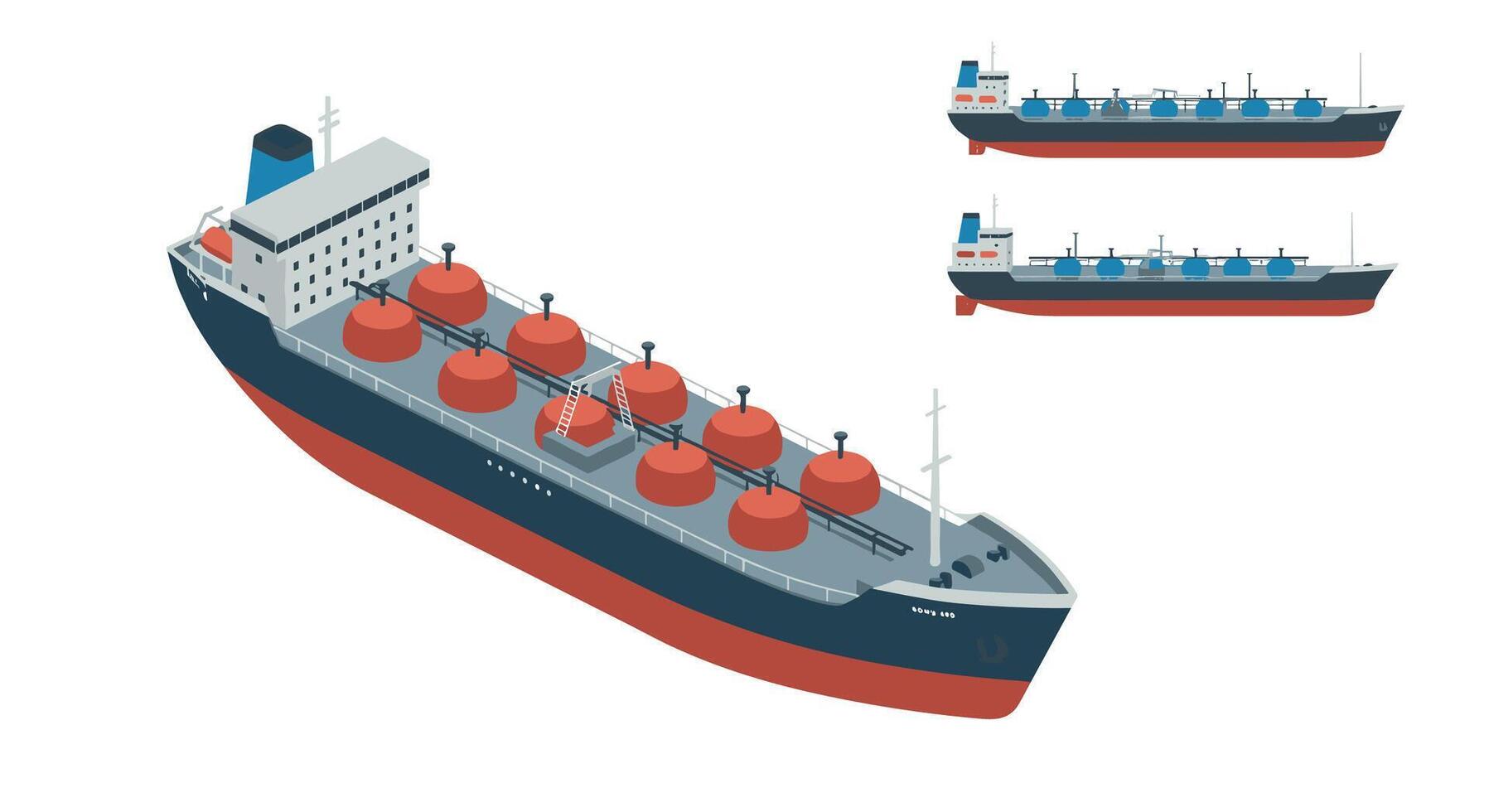 Isometric lng tanker ship with multiple views and detailed design elements vector