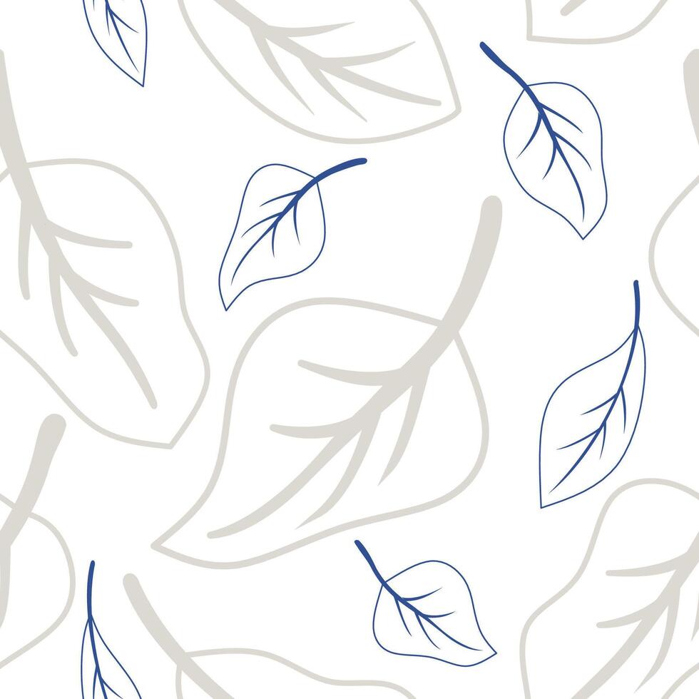 Autumnal abstract background. Randomly seamless pattern with soft gray colors fall leaves. Background with autumn elements for printing. Monochrome boho home decor. vector