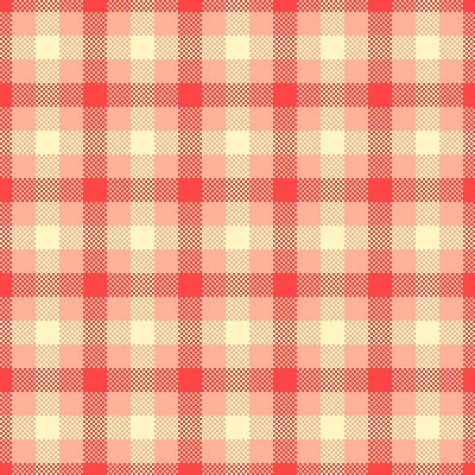 Retro pixelated plaid pattern, seamless. Red and cream checkered design, great for textiles, backgrounds, or digital art. Classic, cozy, and adaptable. vector