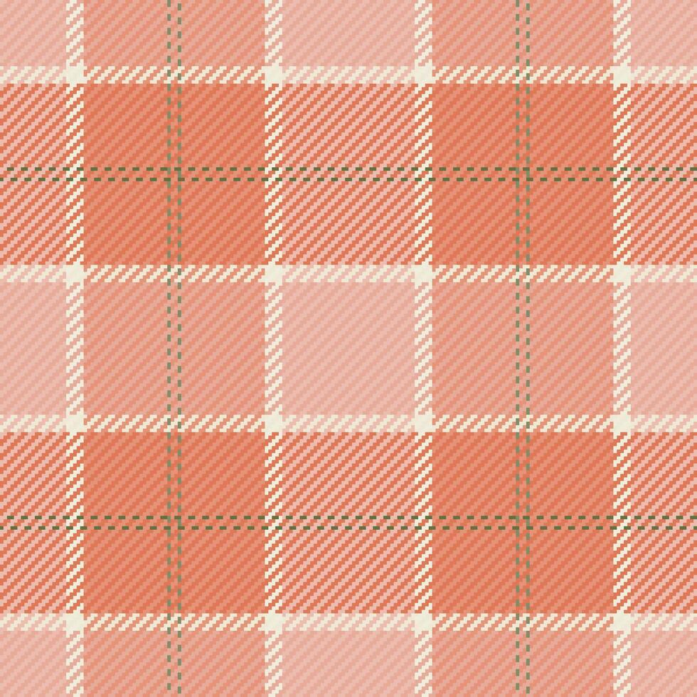 Cozy, versatile plaid pattern in coral and cream hues. Ideal for textiles, backgrounds, or adding a touch of rustic charm to designs. Seamless fabric. vector