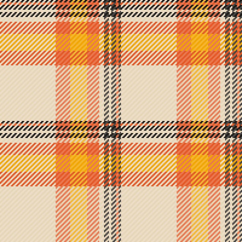 Tiny textile plaid texture, layered tartan pattern . Bold seamless fabric background check in light and orange colors. vector