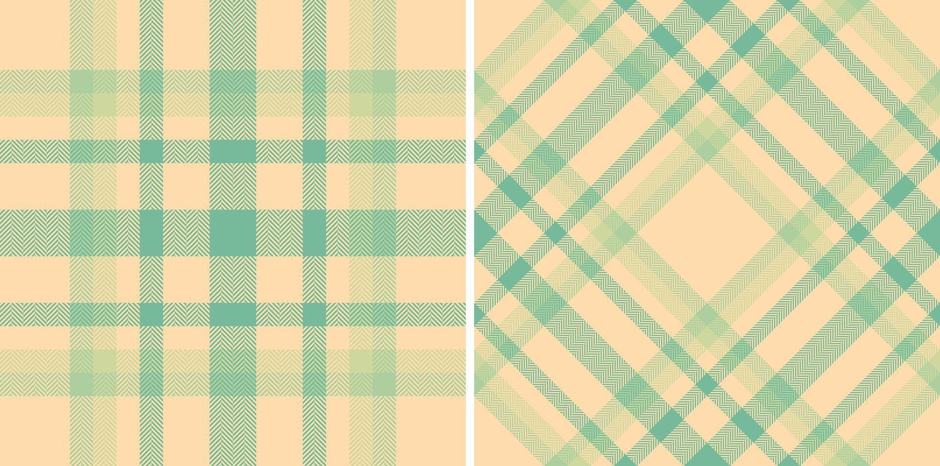 Elegant fabric patterns. Seamless plaid textures, herringbone woven in green and beige. Great for textile design, backgrounds, and print projects. vector