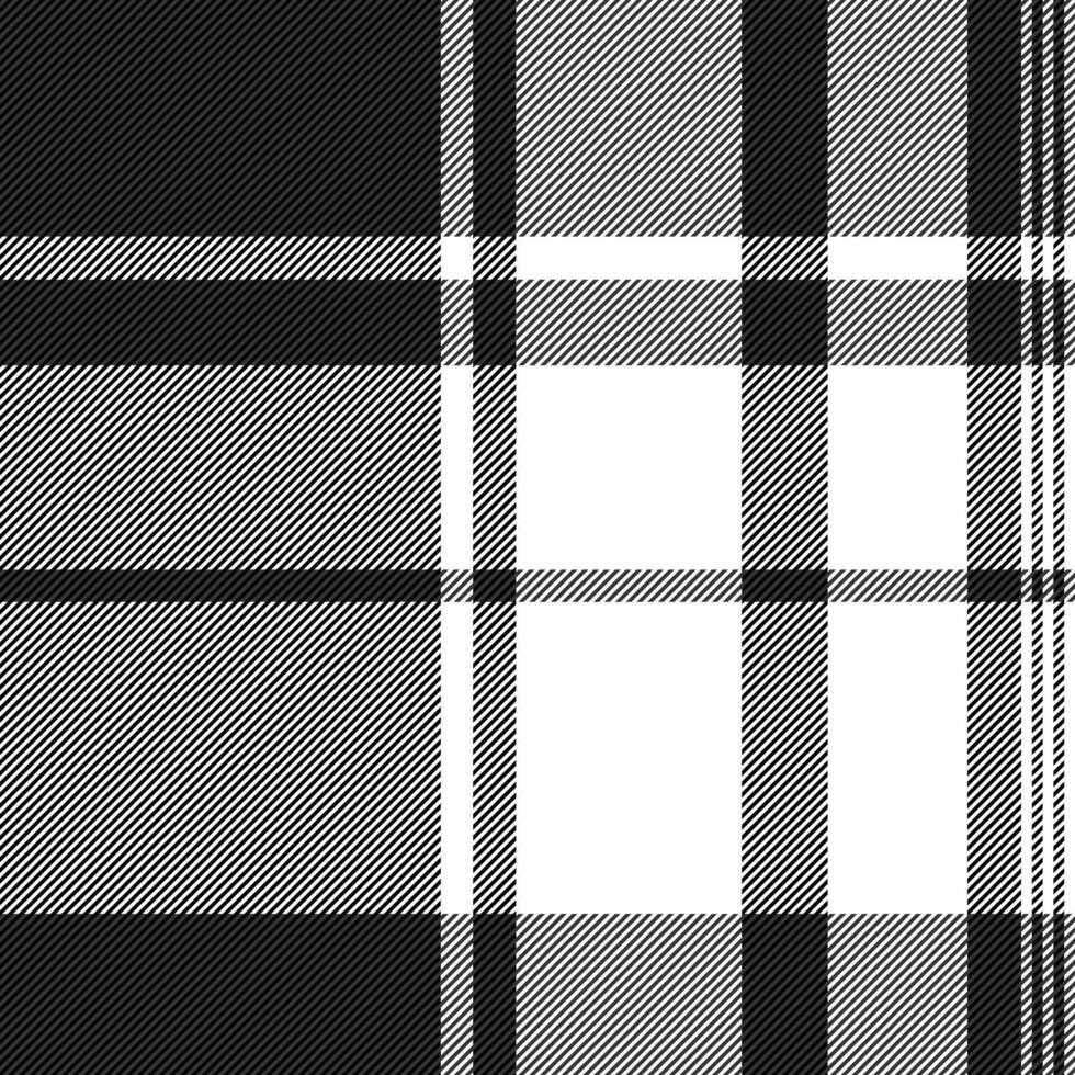 Graphical plaid texture pattern, path check background fabric. Customize seamless tartan textile in black and white colors. vector