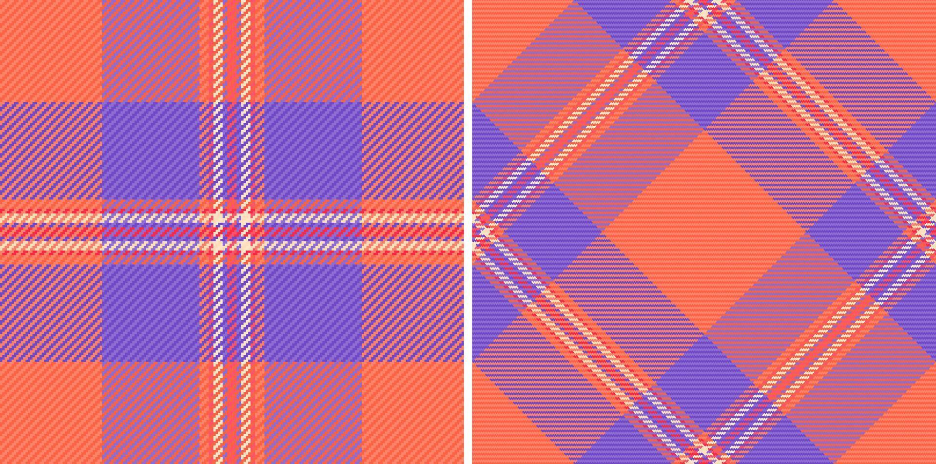 Seamless textile of tartan fabric background with a check pattern texture plaid. Set in sunset colors for herringbone patterns in fashion and design. vector