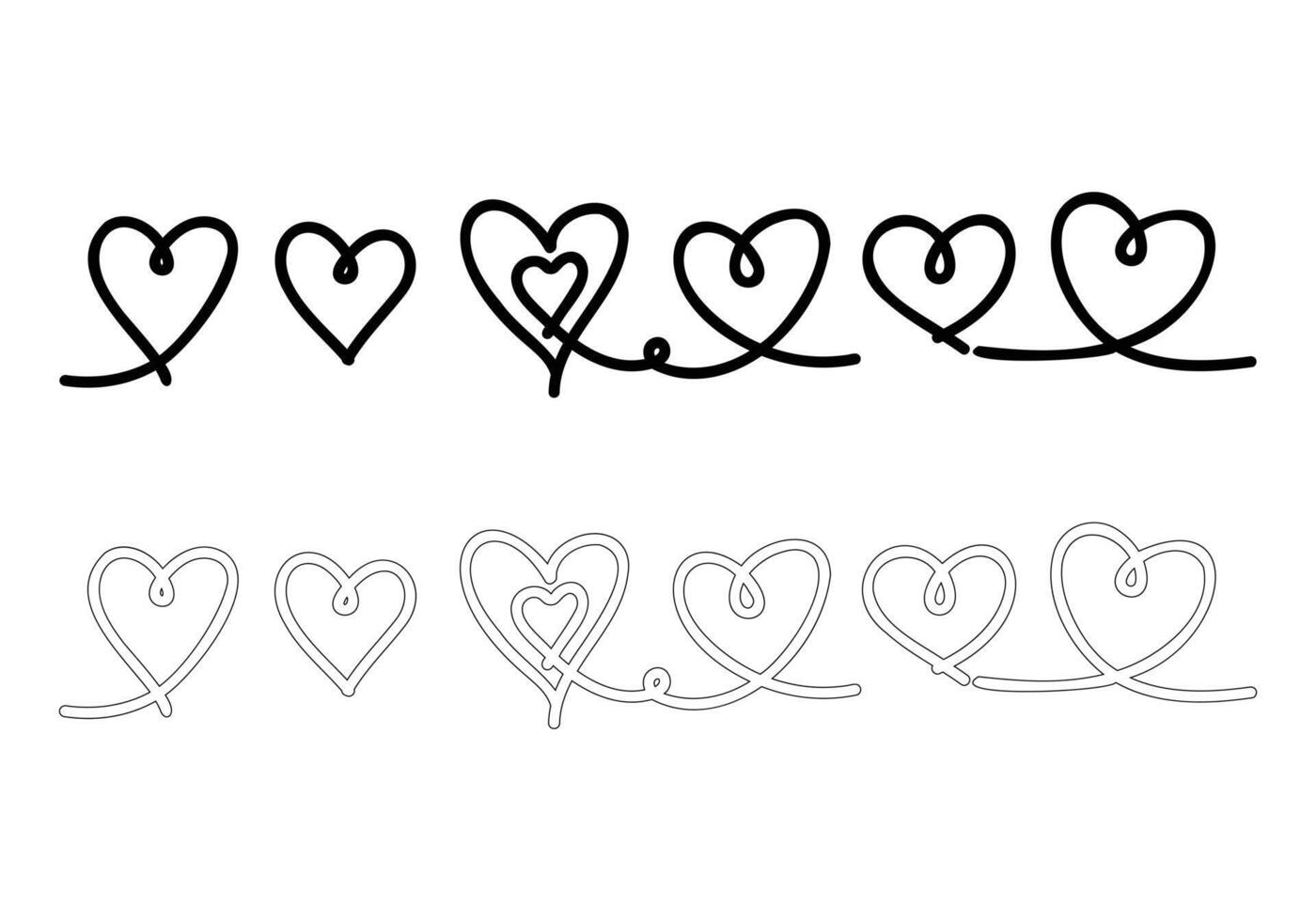 Art of handdrawn heart shapes in a continuous line style vector