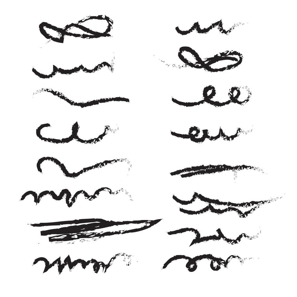 Collection of hand drawn grunge lines isolated on white background, featuring a variety of unique and expressive strokes for artistic design elements vector