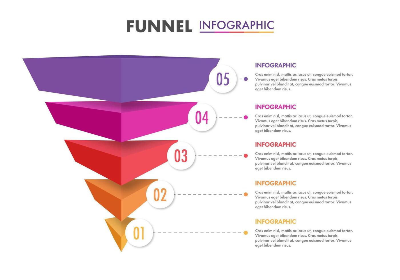 Funnel infographic 3d for start up project, business strategy, theory basic operation, presentation, logic analysis vector