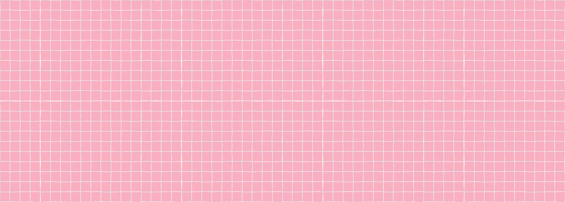 Geometric simple seamless pattern light grid on pink background empty. Notepad paper abstract hand drawn line style pastel color vector