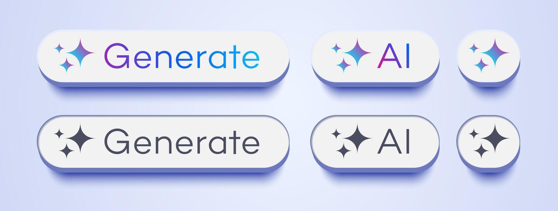 Generate AI buttons user interface set 3d style vector