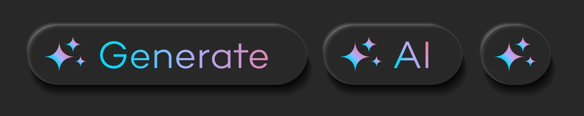 Generate AI button set user interface dark theme vector