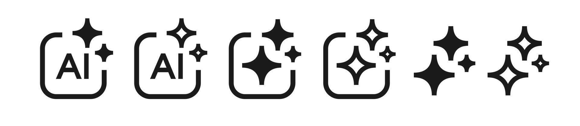 AI generate symbol set with sparkle trendy style black color. Machine learning technology, artificial intelligence button for ui ux element, app, website vector