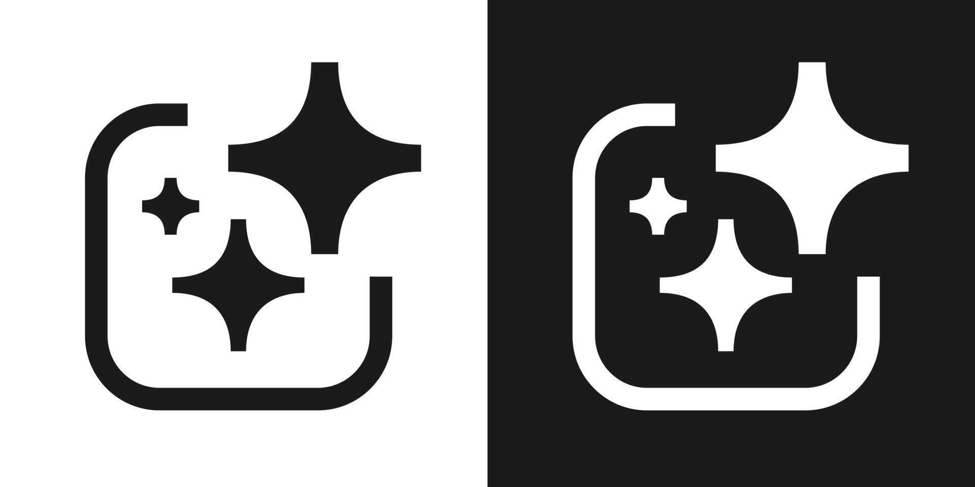 Generate AI icon sparkle black white color trendy style. Machine learning technology, artificial intelligence button for ui ux element, app, website vector