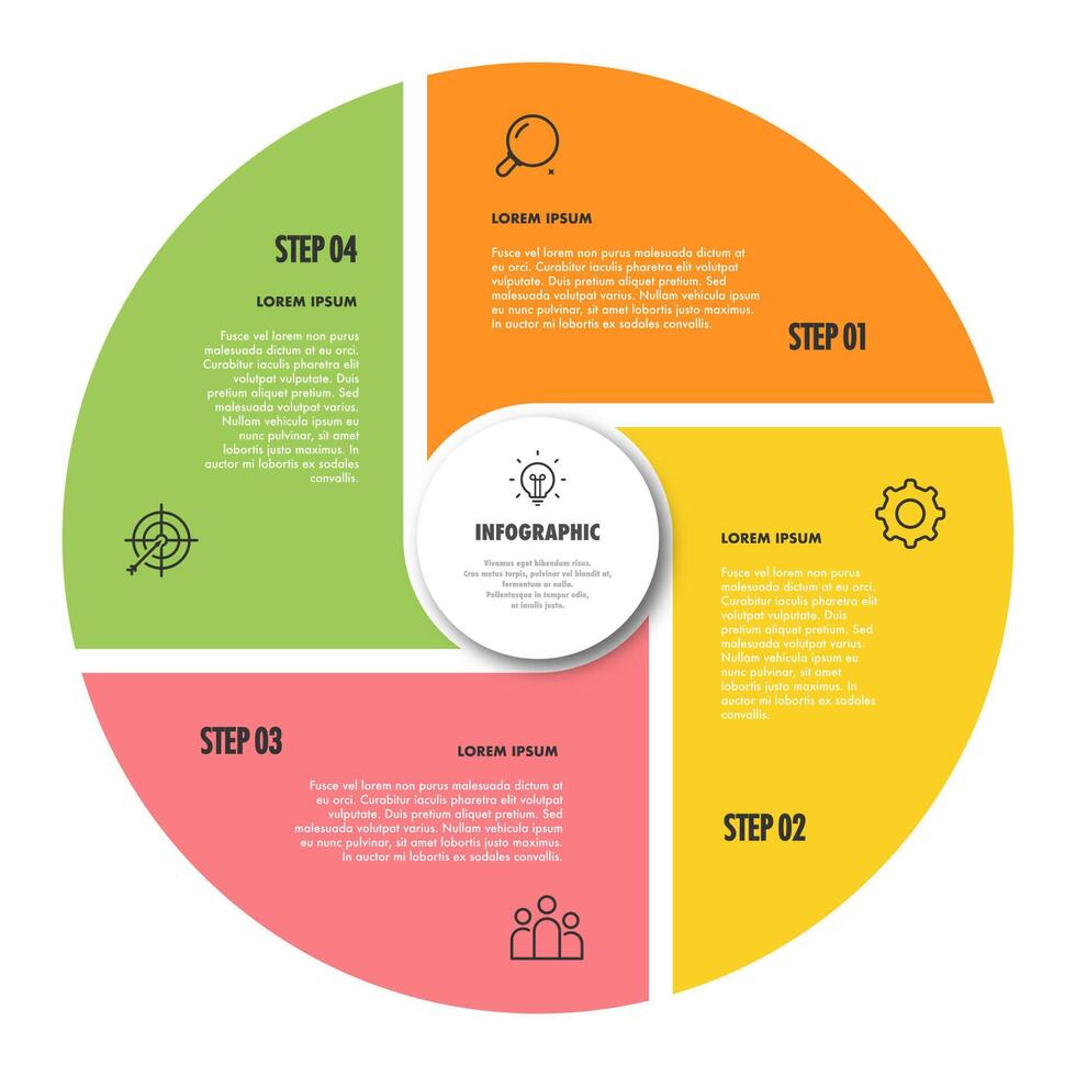 Circle chart infographic template with 4 options modern style for presentation, start up project, business strategy, theory basic operation, logic analysis. Venn diagram vecto vector