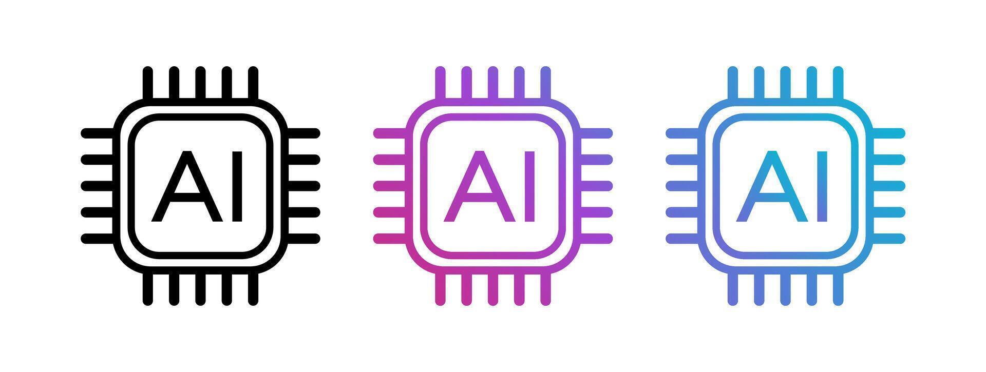 Ai chip icon set isolated on white background. Artificial intelligence AI processor microchip vector