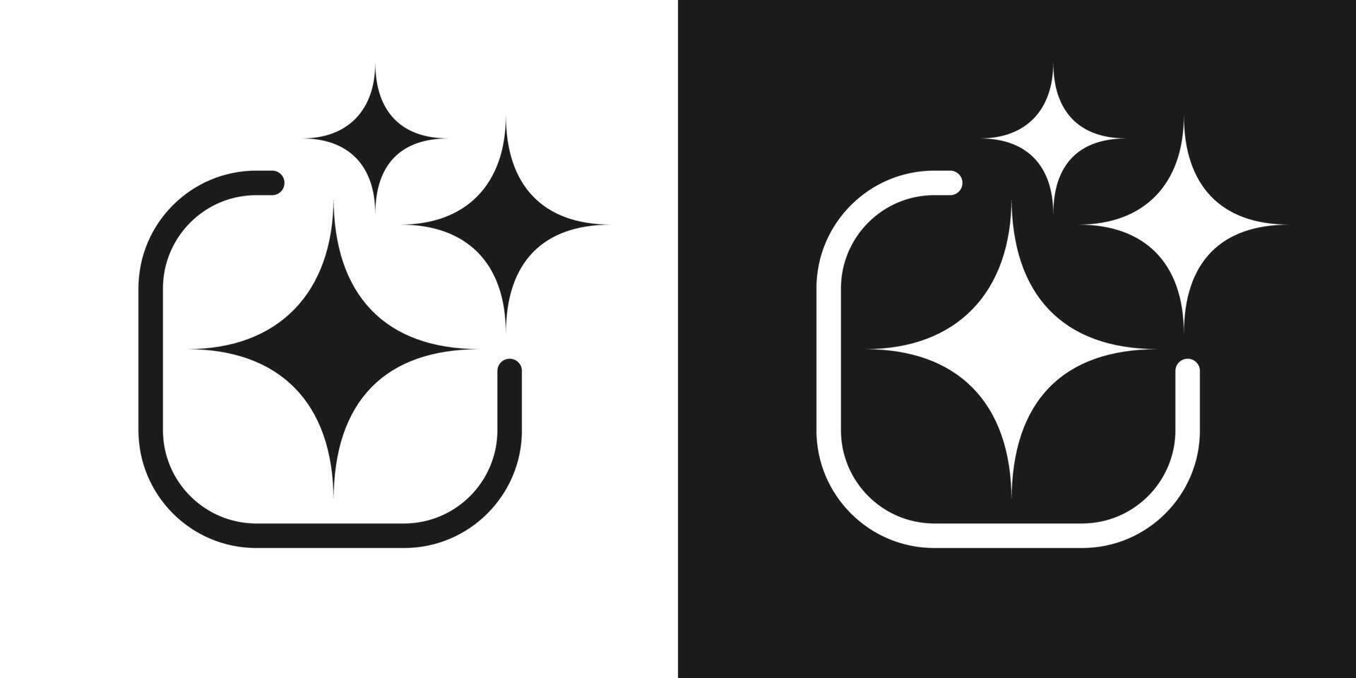 Generate AI icons with sparkle black white color trendy style. Machine learning technology, artificial intelligence button for ui ux element, app, website vector