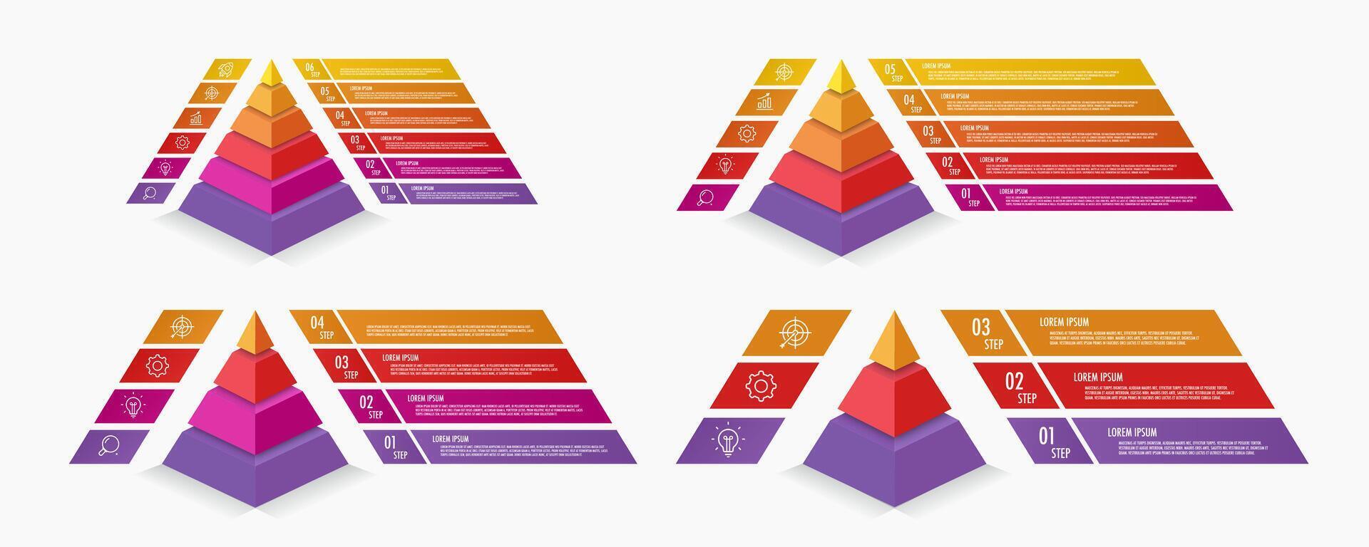 Pyramid infographic template set modern 3d style for presentation, start up project, business strategy, theory basic operation, logic analysis vector