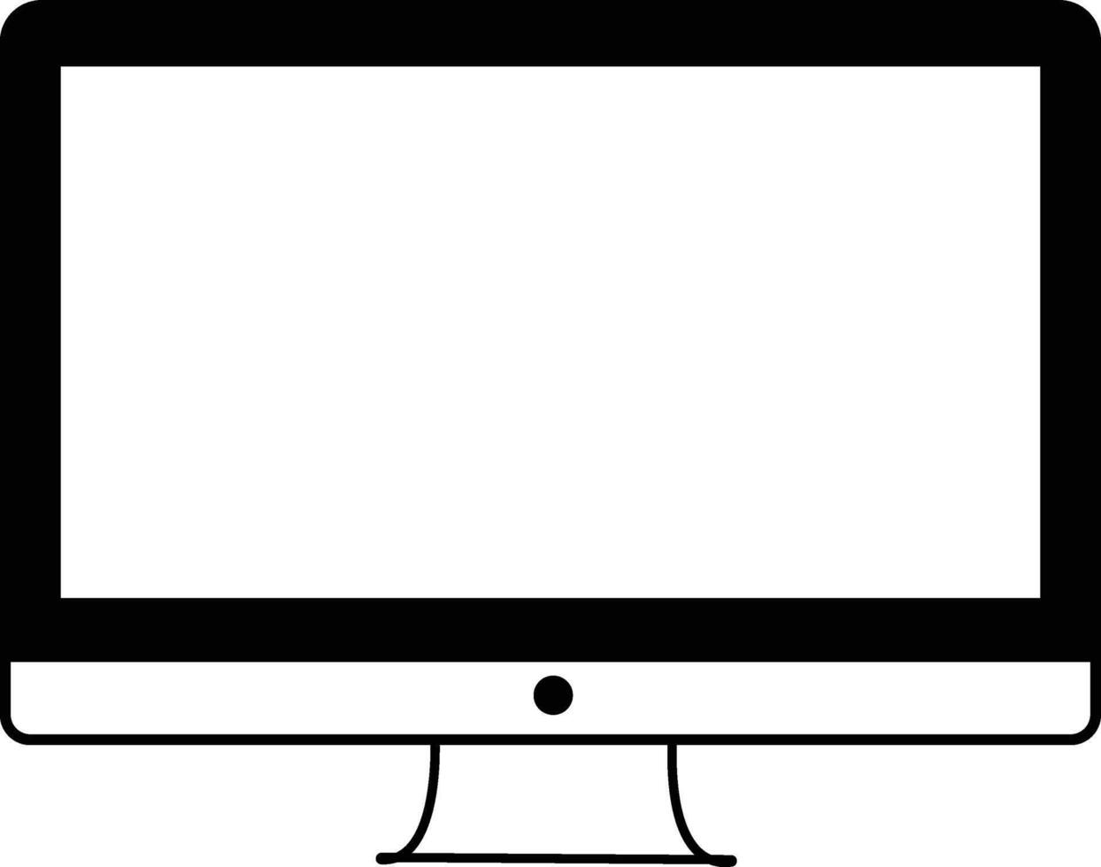 A simple black and white line art icon of a modern all-in-one desktop computer with a blank screen, viewed from the front. vector