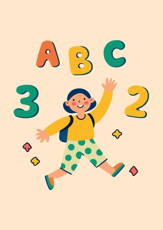 Editable Happy Child Learning ABCs and Numbers for Educational Graphics vector