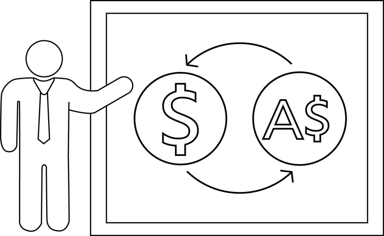 sketch of presentation person icon and convert dollar icon and Australian dollar icon vector