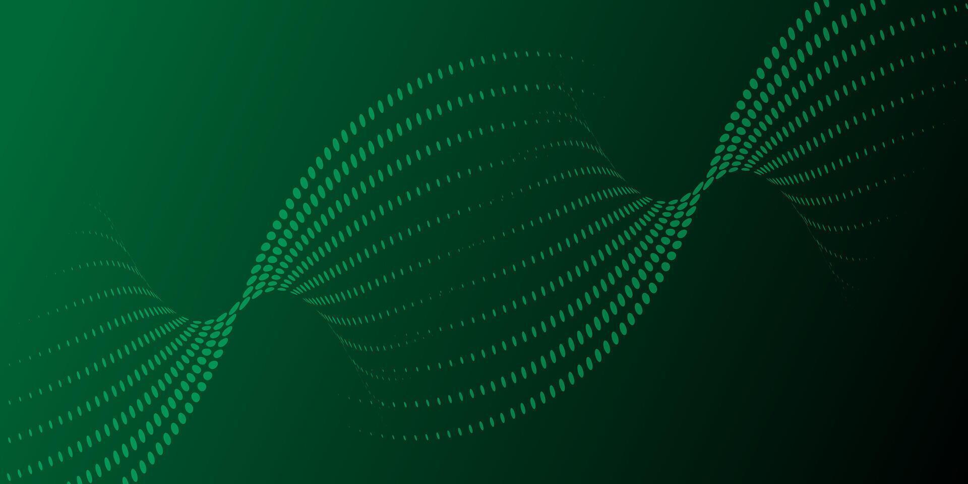 Abstract Green Wavy Dotted Lines on Dark Gradient Background. vector