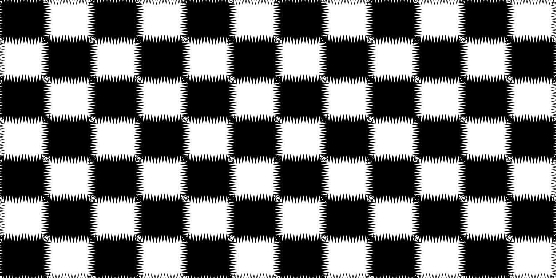 Jagged Edge Checkerboard Pattern Black and White Square Design. vector