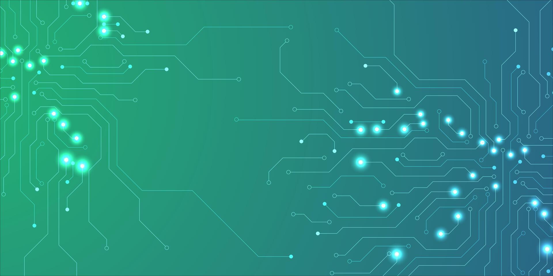 Abstract Teal Circuit Board Design with Glowing Nodes and Thin Lines. vector