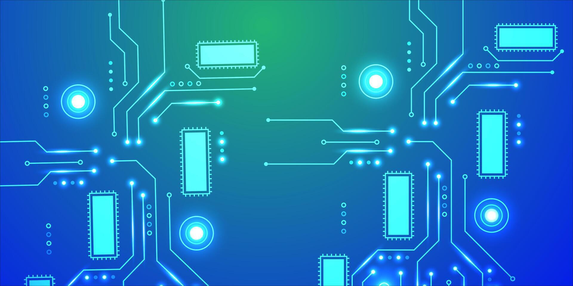 Abstract Circuit Board Design with Glowing Lines and Components. vector