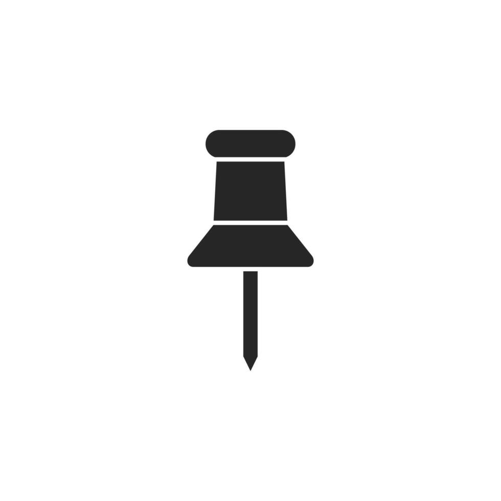 Black push pin icon representing reminders, location markers, and office stationery. Useful for maps, notes, schedules, and task management designs. vector