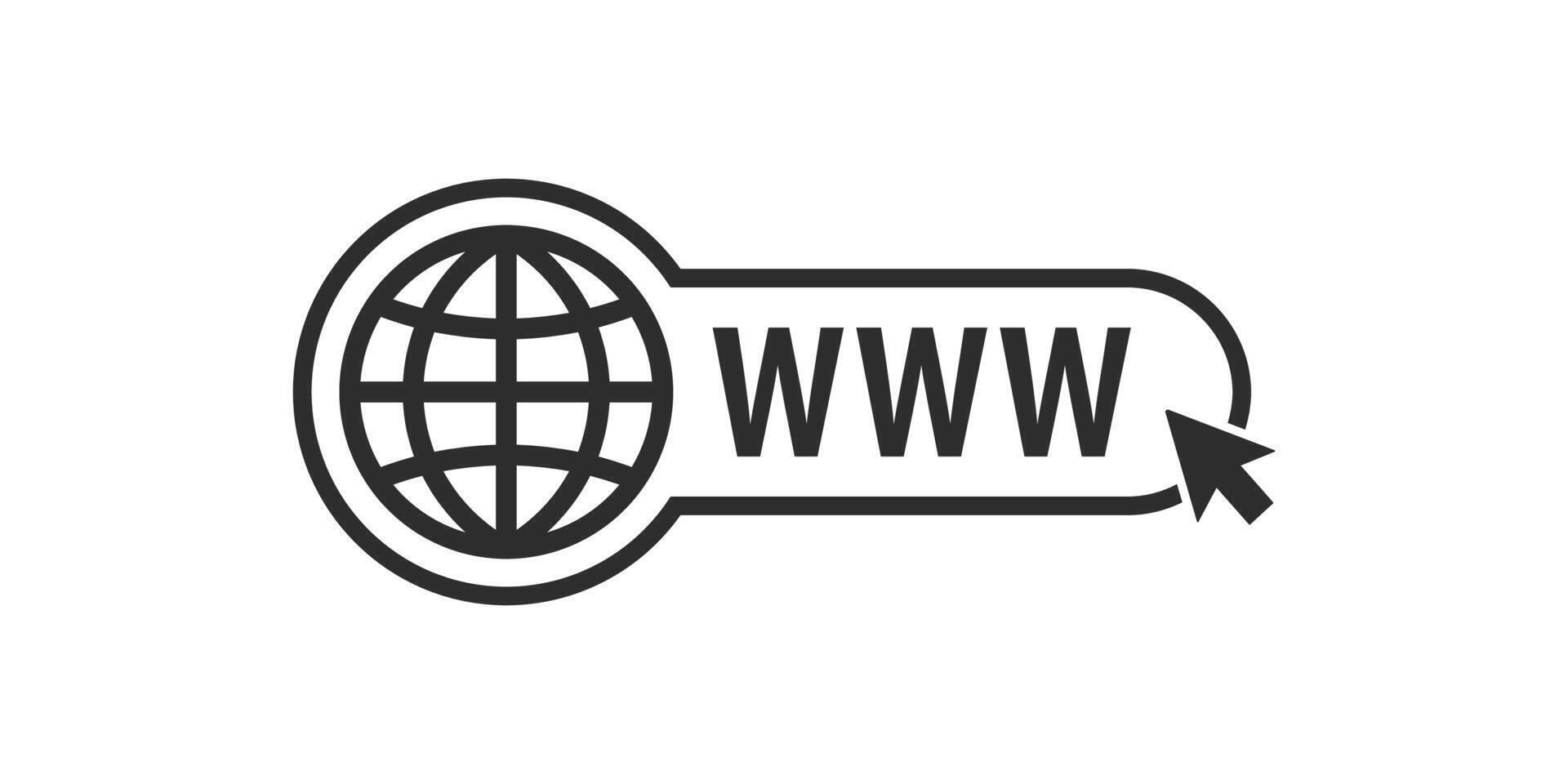 Globe icon with the letters WWW and a cursor pointing at it. This design is ideal for representing websites, the internet, or web navigation. vector