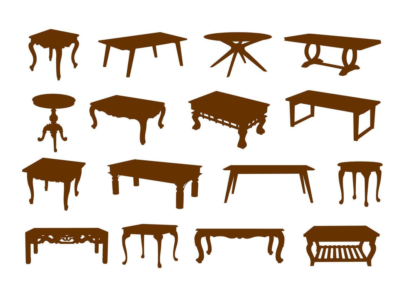 set of various table silhouettes in different styles vector