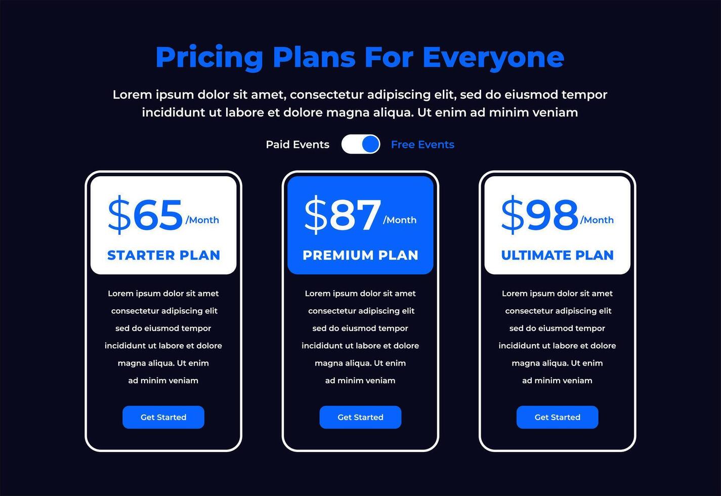 Pricing table ui design for teams vector