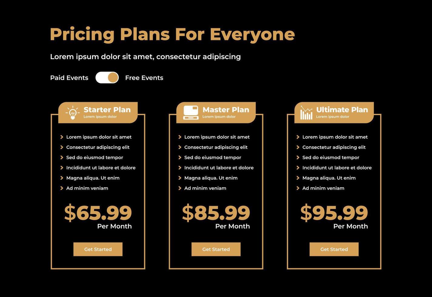 a Pricing table ui component vector