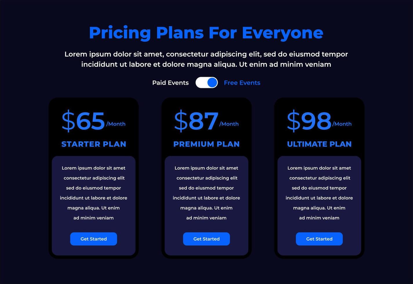 Pricing table ui component vector